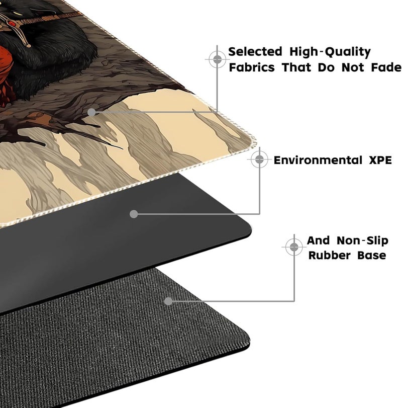 April Space Playmat Board Game MTG Duel Playmat Trading Card 24 x 14in Stitching Edges Compatible for TCG CCG RPG OCG with Card Zones + Including Storage Bags (Cat Swordsman,No Zone) - Image 5